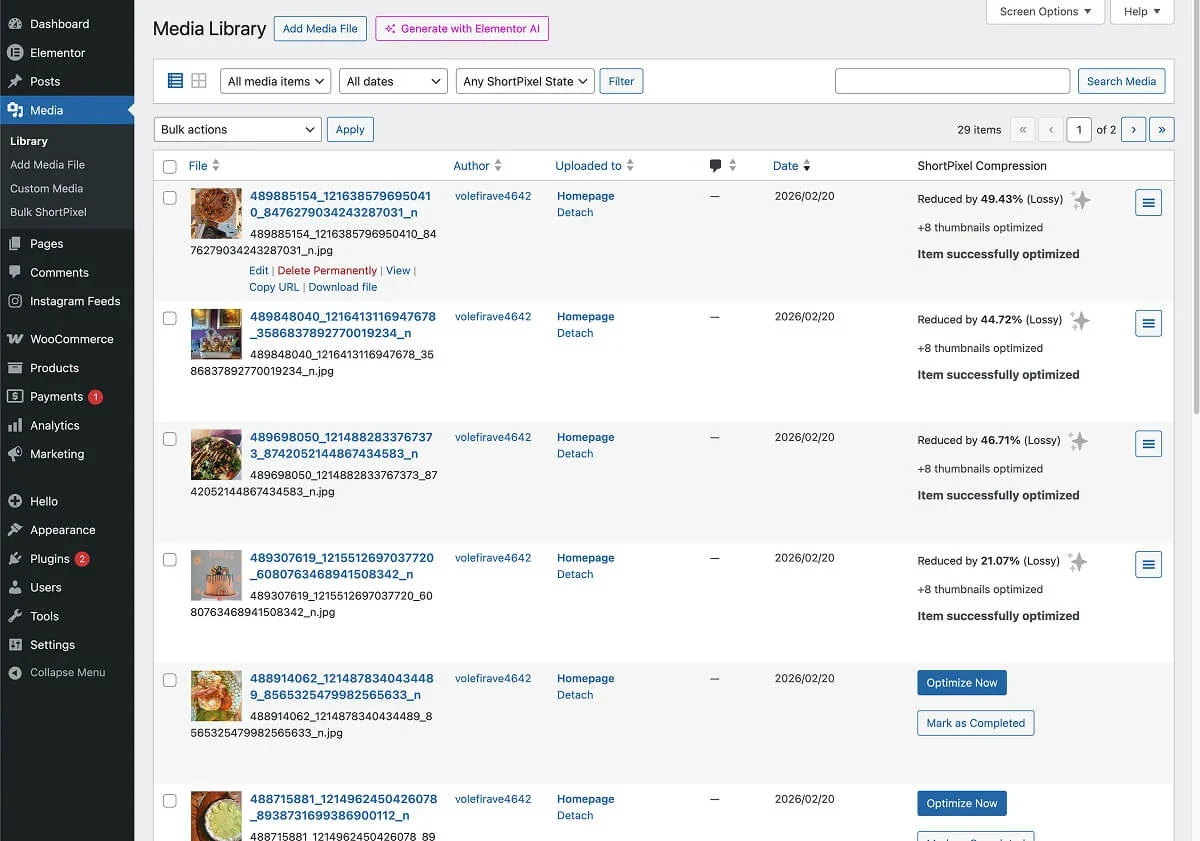ShortPixel in the WordPress media library.