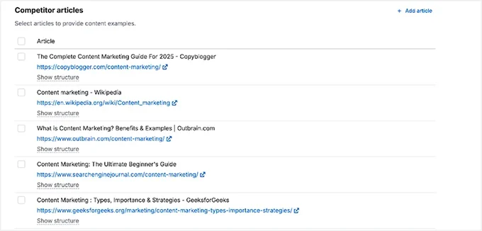 Competitor analysis in Semrush AI Article Generator