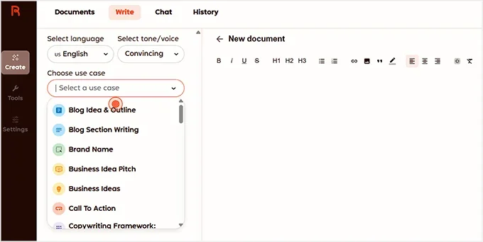 Rytr dashboard