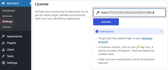 Enter Your Merchant Pro License Key