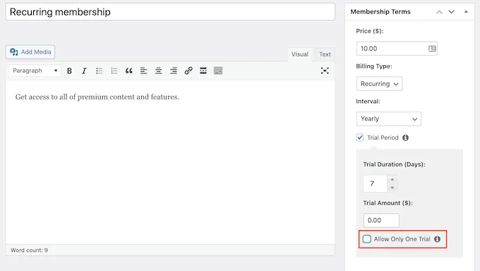 Offering unlimited free trials in MemberPress