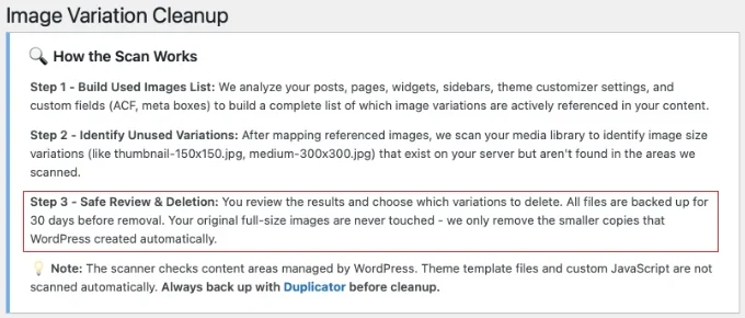 WP Media Cleanup Automatically Backs Up the Deleted Files for 30 Days