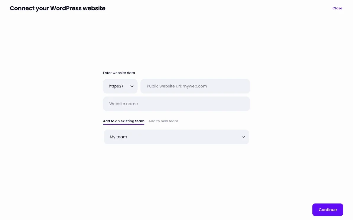 The Modular DS site connection screen showing fields that implement the connection process.
