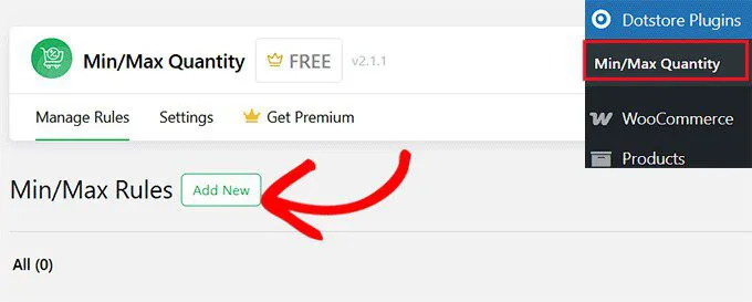Click the Add New button in the Minimum and Maximum Quantity for WooCommerce plugin