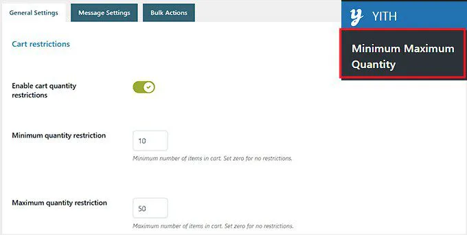 Configure minimum and maximum cart quantity restrictions in YITH