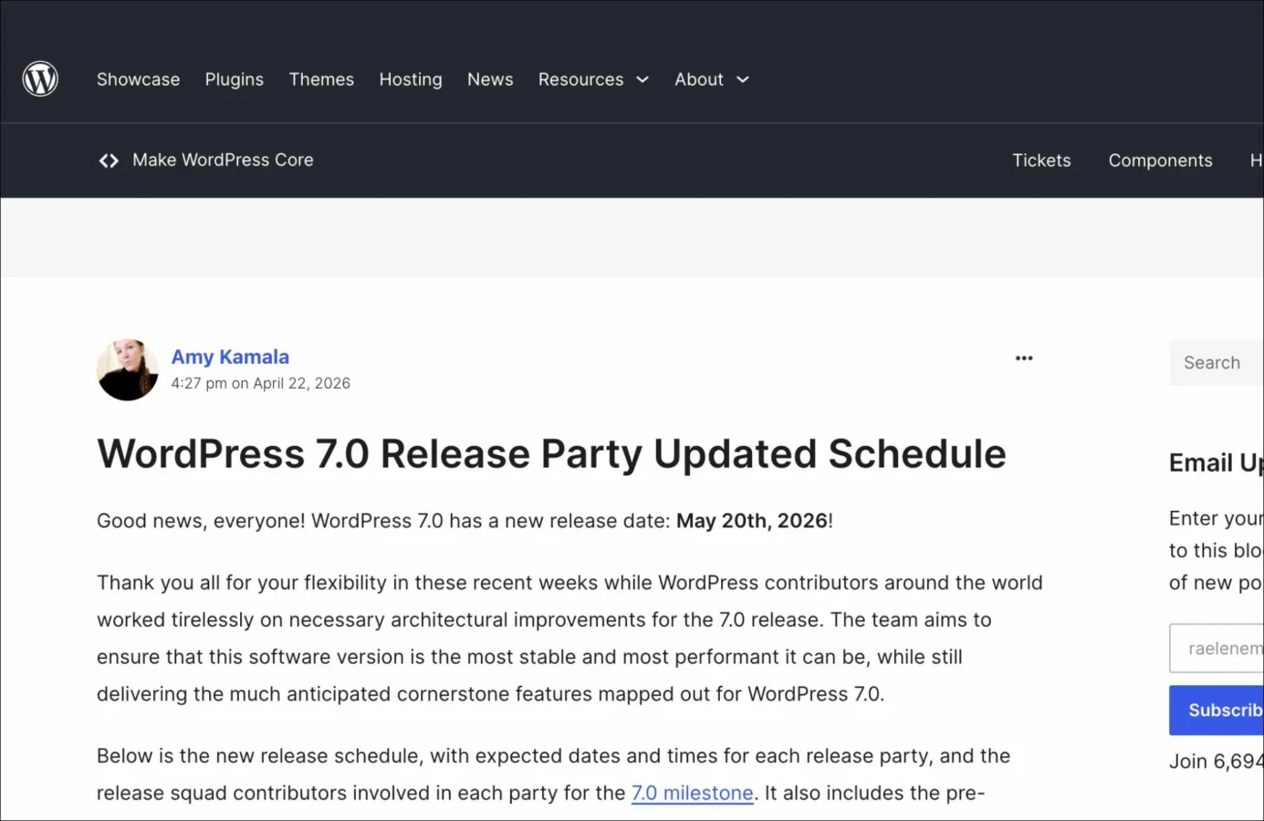 WordPress 7.0 Gets a New May 20 Release Date