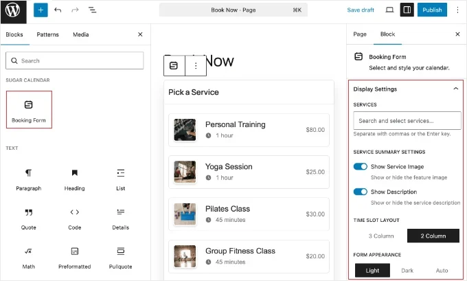 Adding the Sugar Calendar Booking Form to a WordPress Page