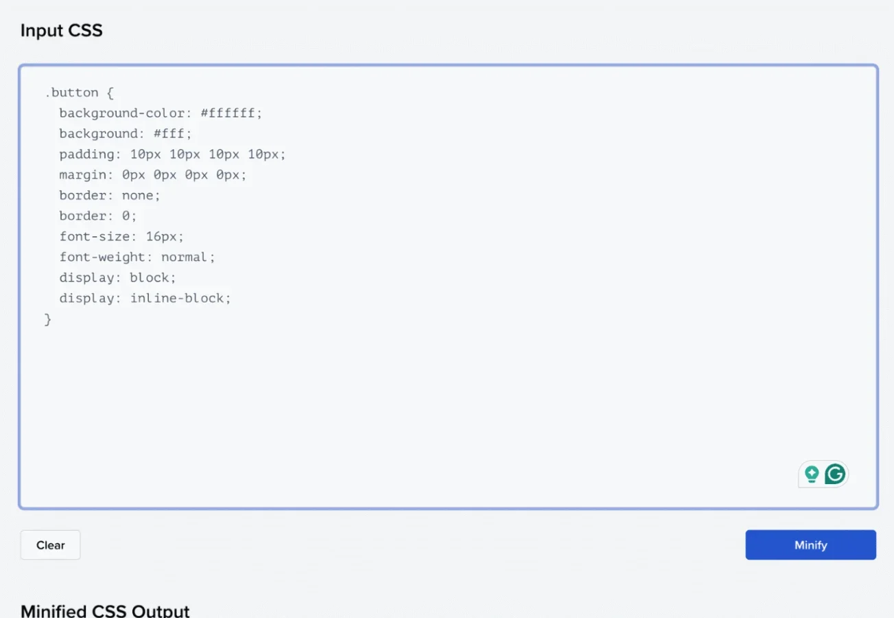Minifying CSS manually – Source: Toptal