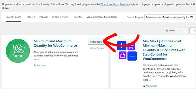 Install and activate Minimum and Maximum Quantity for WooCommerce