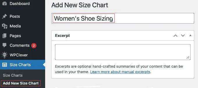 Adding a Chart Title Using WPC Product Size Chart for WooCommerce
