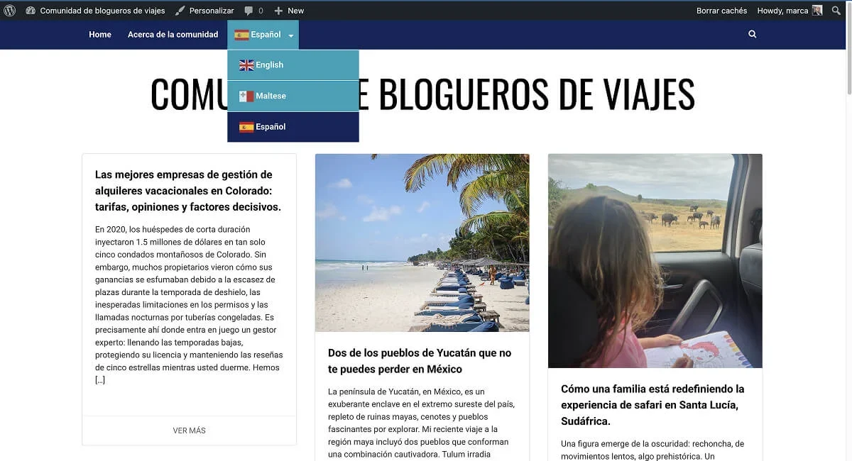 GTranslate's language selector on a live website.