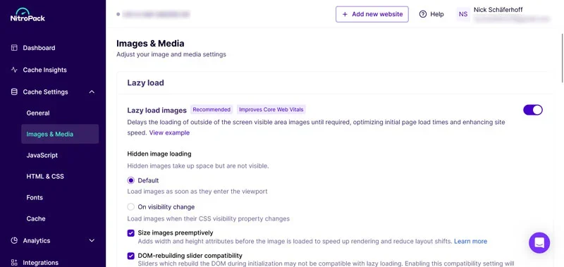 nitropack user account interface