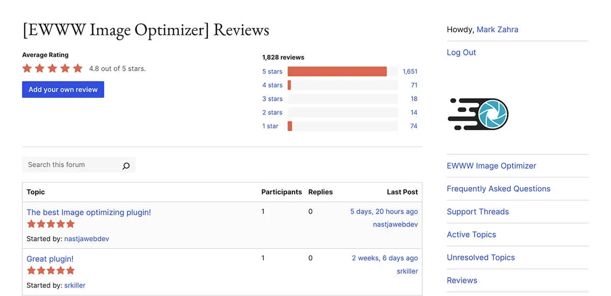 EWWW Image Optimizer's user reviews from wordpress.org.