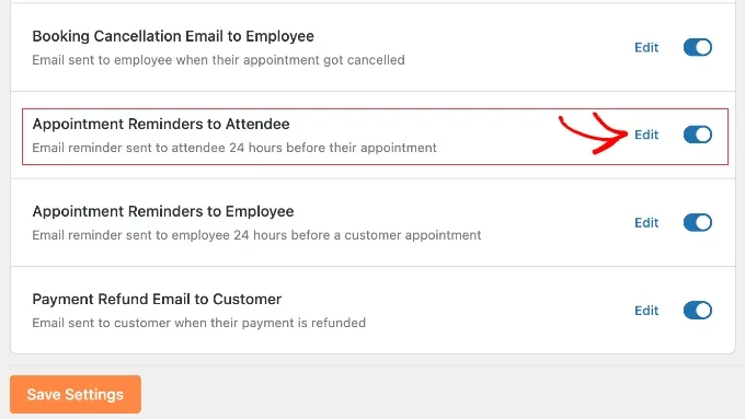Editing the Appointment Reminders Template in Sugar Calendar Bookings