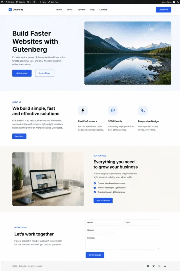 Example of a demo site built with Gutenberg - Source: WP Rocket