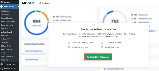 Activating Link Assistant in AIOSEO
