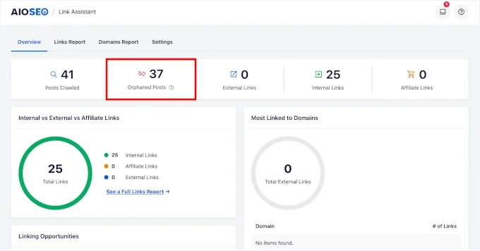 Orphaned tab in AIOSEO Link Assistant