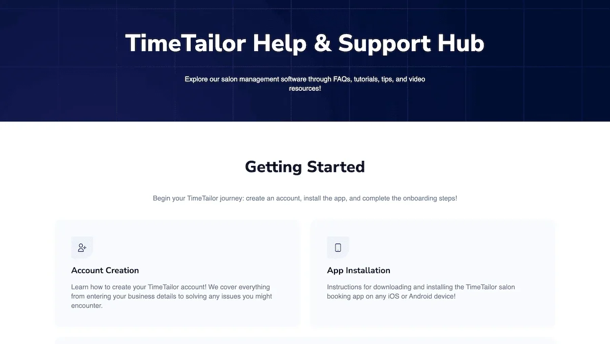 The TimeTailor Help Center page.