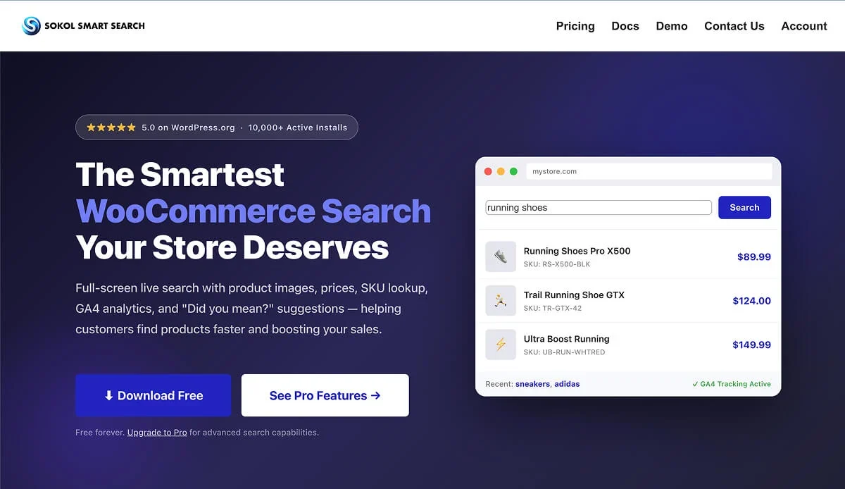 Sokol Smart WooCommerce Search's website homepage.