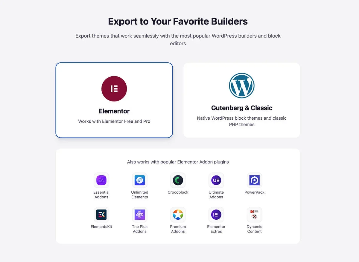 Convert any design into a new theme that uses Elementor and its popular third-party add-on plugins with PressMeGPT.