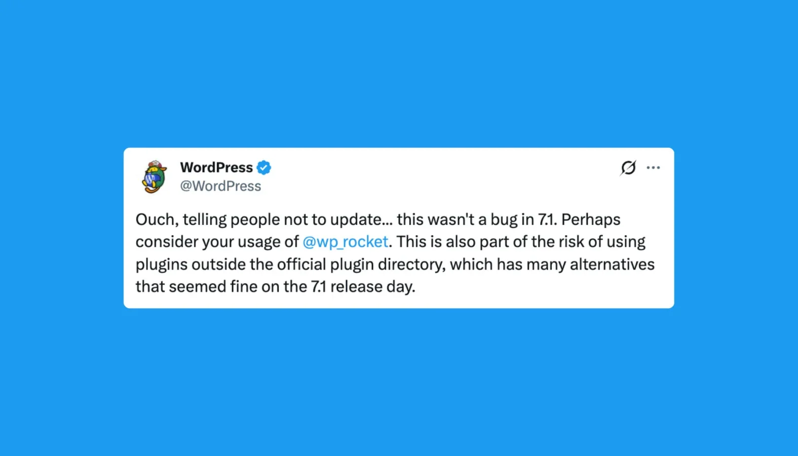 WordPress X Account Draws Backlash After Calling Out WP Rocket Over 7.1 Fatal Errors