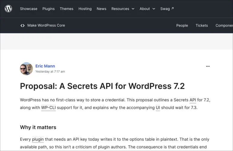 Proposed Secrets API Aims to Bring Encrypted Credential Storage to WordPress 7.2