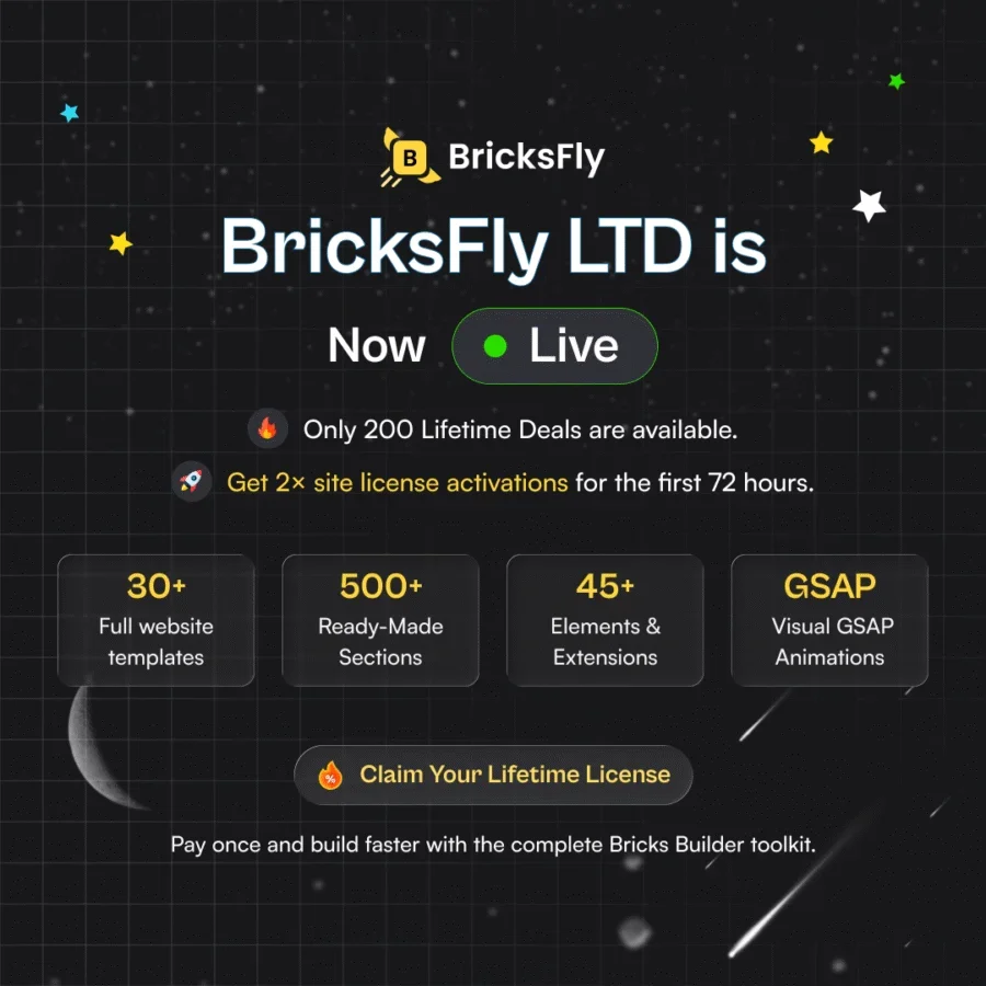 BricksFly 正式上线:200 个终身授权 + 双倍站点激活名额