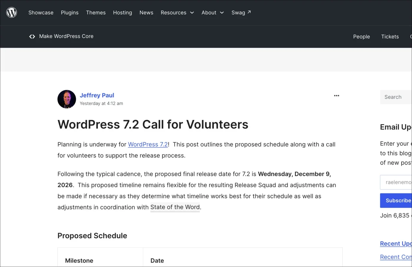 WordPress 7.2 Planning Kicks Off With December 9 Release Date During State of the Word