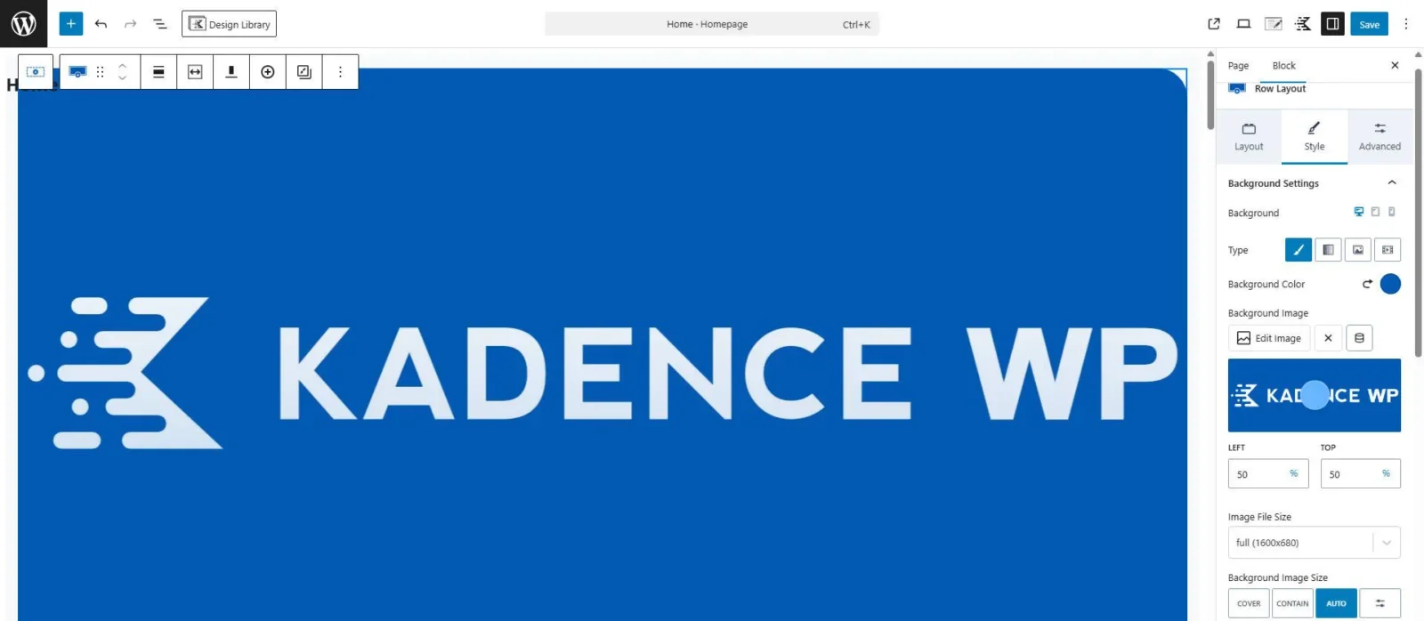 Kadence Block Editor In Use