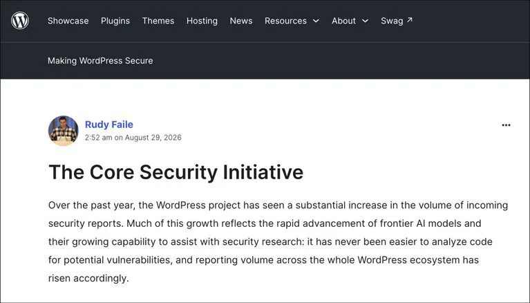 WordPress Announces Core Security Initiative as AI-Driven Vulnerability Reports Hit Record Levels