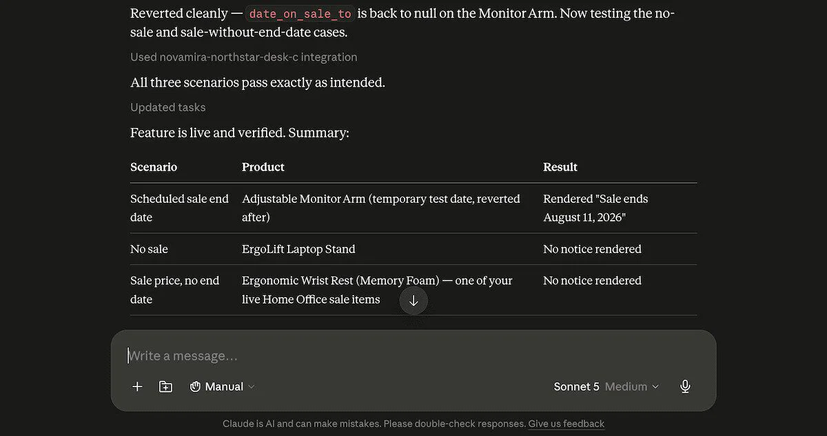 Part of Claude's implementation plan for the sale-ends notice functionality, complete with a summary of the actions taken.