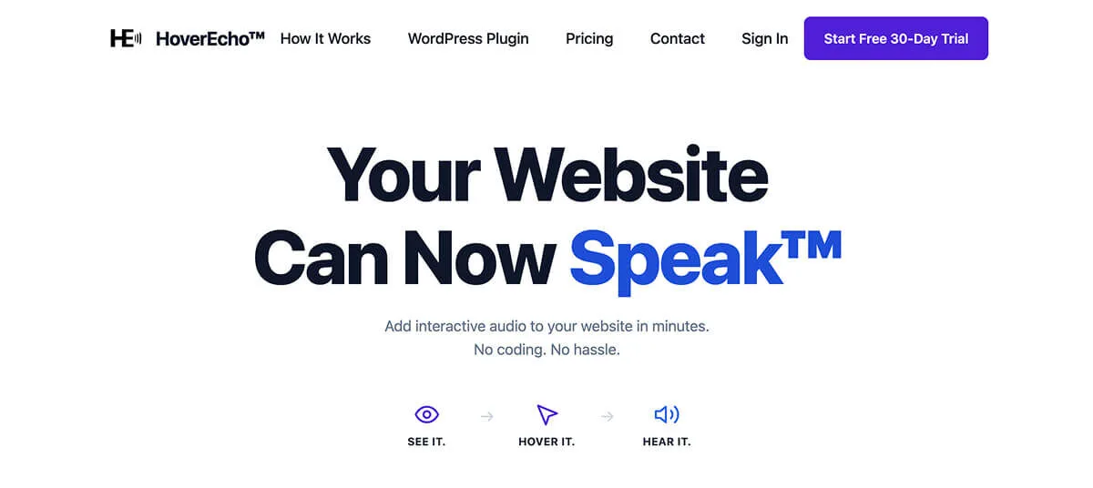 HoverEcho's website homepage.
