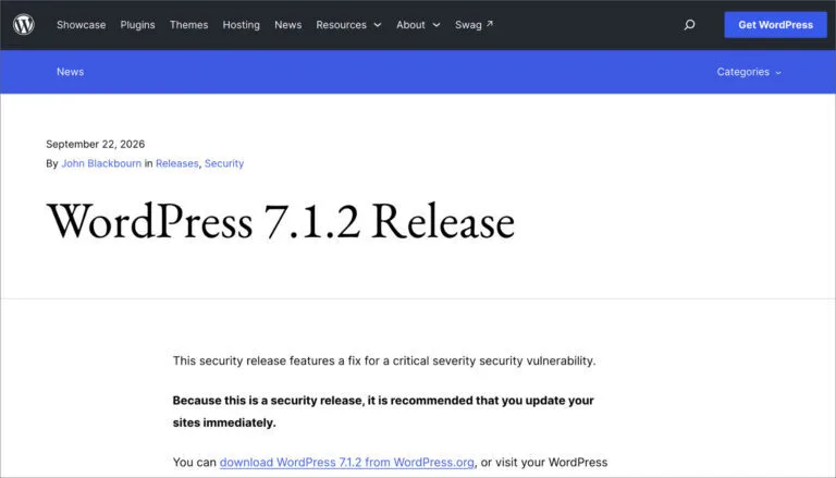 WordPress 7.1.2 Patches Critical RCE Vulnerability, Attackers Begin Probing Within Hours