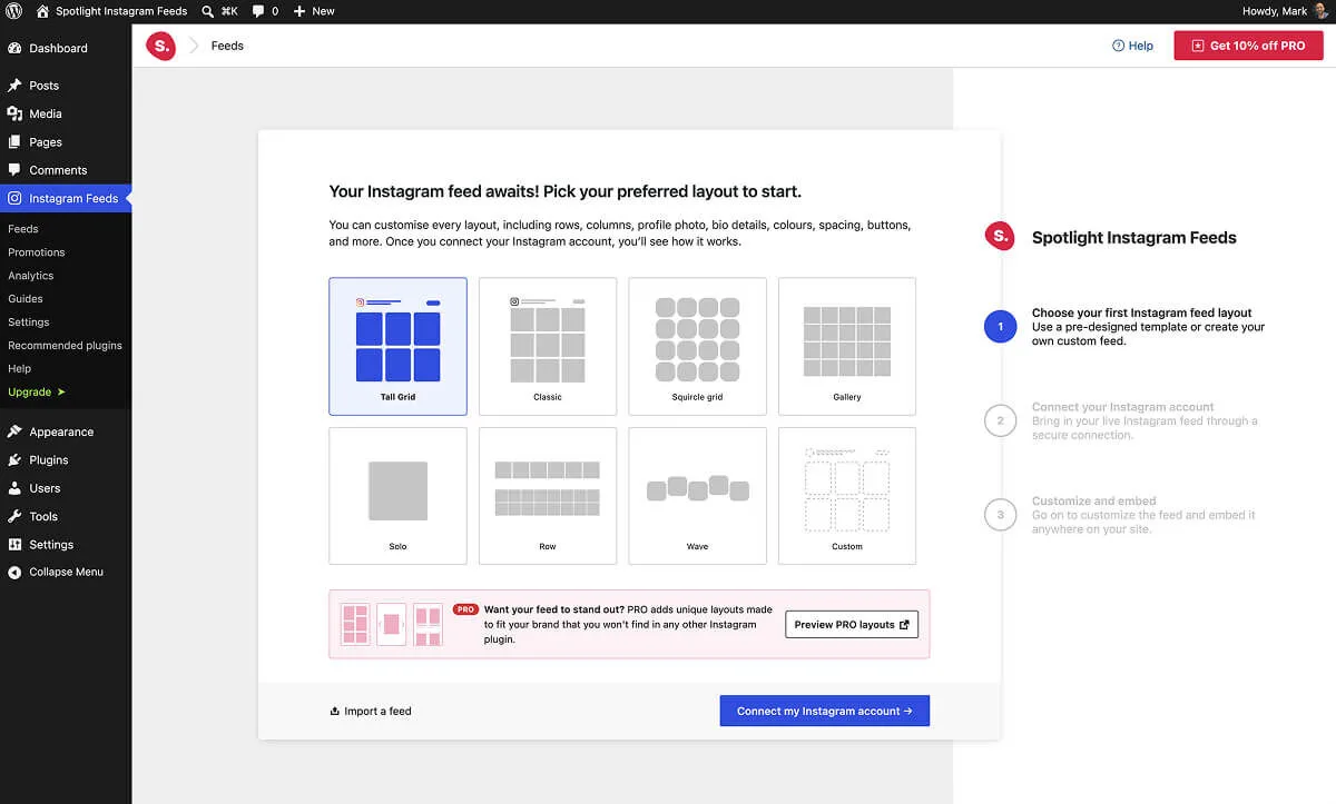 Spotlight Instagram Feeds Onboarding Wizard in Free