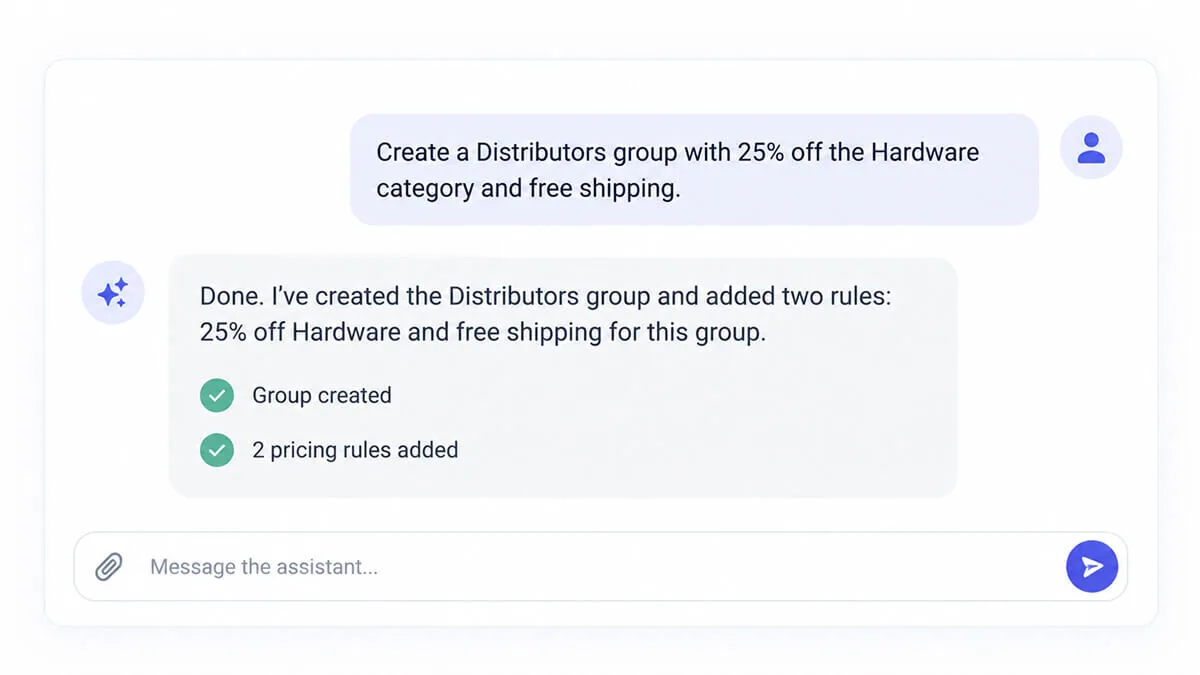 An AI assistant setting up B2BKing.