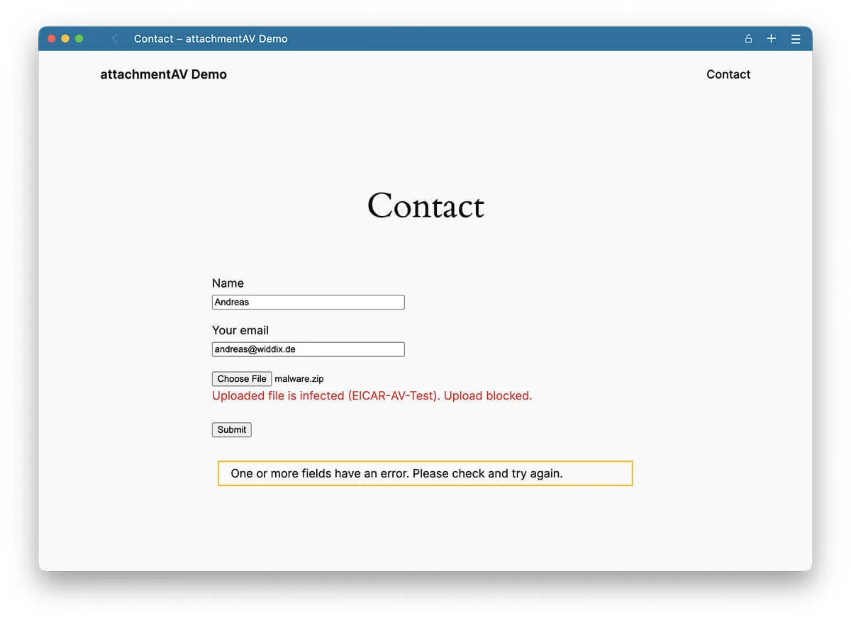 attachmentAV blocking an infected upload on a form