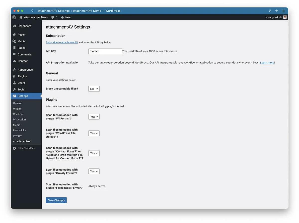 attachmentAV's settings